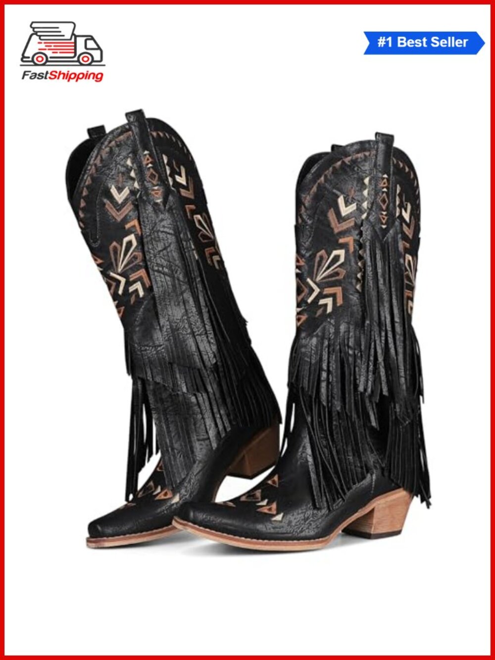 โจ Women's Cowgirl Boots Knee High Fringe Boots with Microfiber and Block Heel